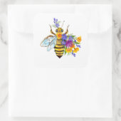 Bloem bij met wilde planten vierkante sticker (Tas)