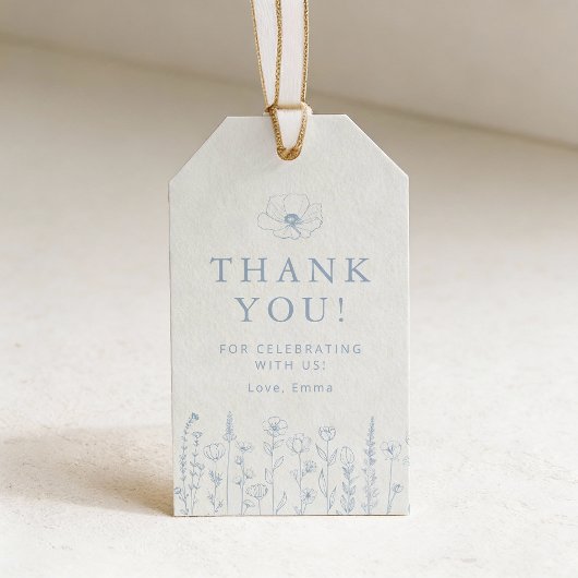 Bloem Blauw Baby Shower Bedank Geschenklabel Cadeaulabel