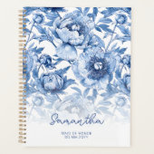 Bloem Blauw Bloemmotief Script Getuige Planner (Voorkant)
