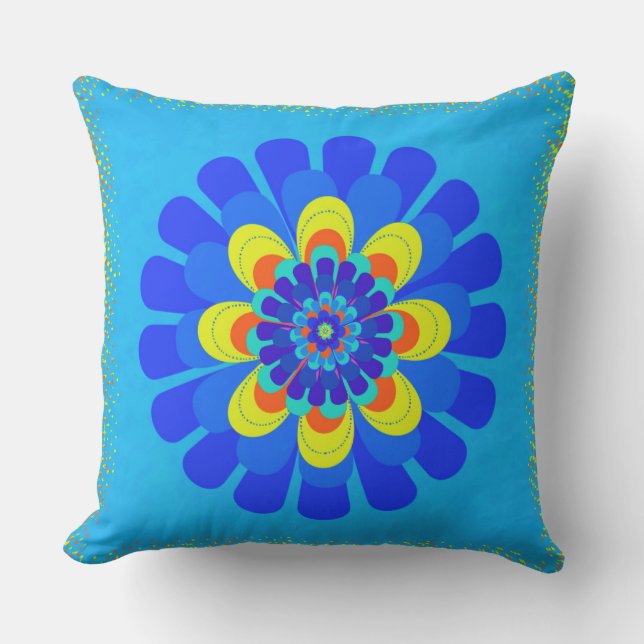Bloem Blauw Buitenkussen (Voorkant)