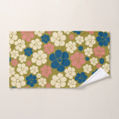 Bloem - blauw, olijfgroen, roze en crème bad handdoek (Handdoek)