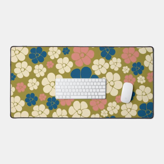 Bloem - blauw, olijfgroen, roze en crème bureaumat (Keyboard & Muis)