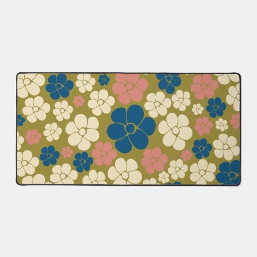 Bloem - blauw, olijfgroen, roze en crème bureaumat (Voorkant)