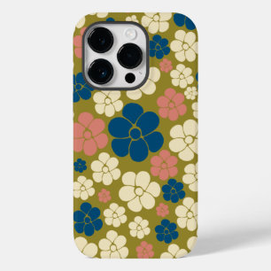 Bloem - blauw, olijfgroen, roze en crème Case-Mate iPhone 14 pro hoesje