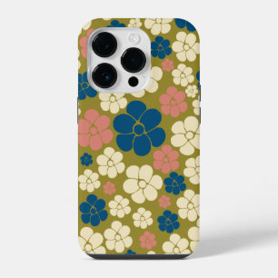 Bloem - blauw, olijfgroen, roze en crème iPhone 14 plus hoesje