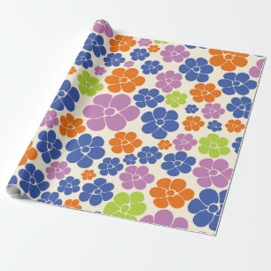 Bloem - blauw, Oranje, Paars, groen Cadeaupapier
