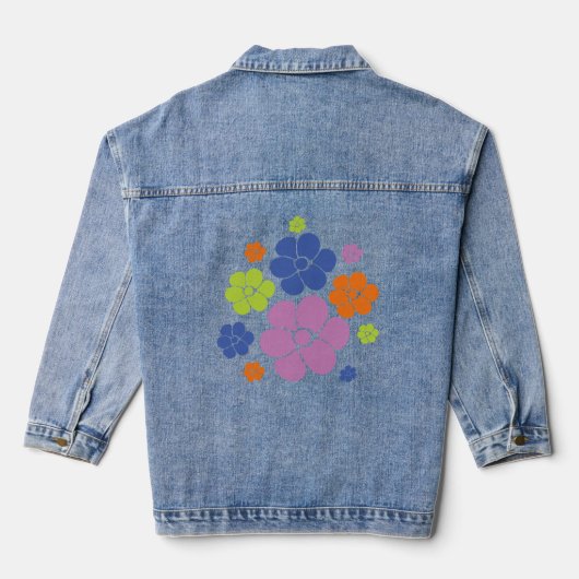 Bloem - blauw, Oranje, Paars, groen Denim Jacket (Achterkant)