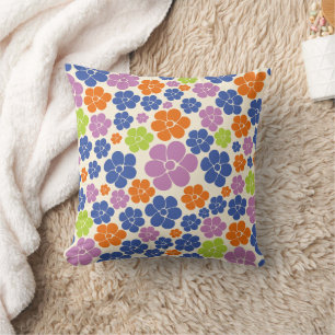 Bloem - blauw, Oranje, Paars, groen Kussen