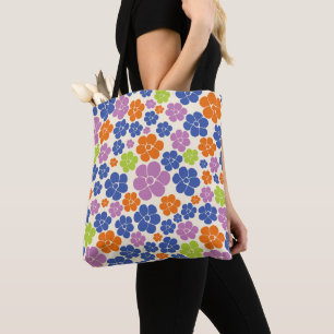 Bloem - blauw, Oranje, Paars, groen Tote Bag