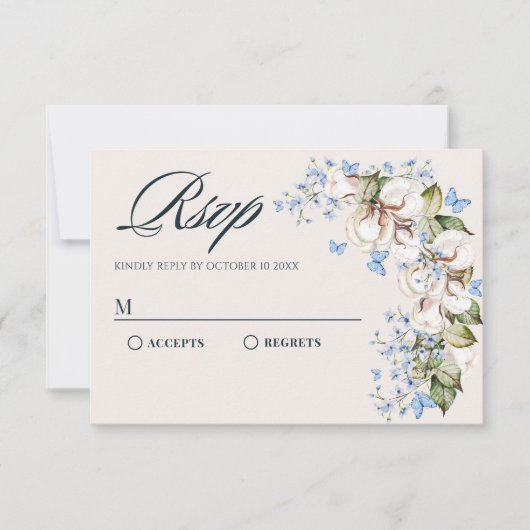 Bloem blauwe vlinder  RSVP kaartje (Voorkant)