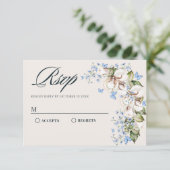 Bloem blauwe vlinder  RSVP kaartje (Staand voorkant)