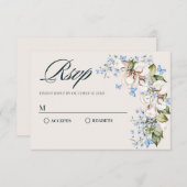 Bloem blauwe vlinder  RSVP kaartje (Voorkant / Achterkant)