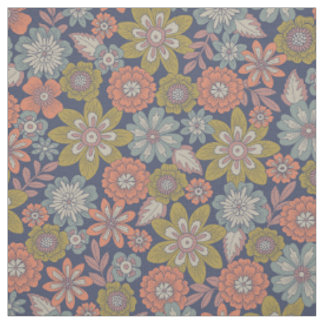 Bloem Bloeit & Bloesemt in Koraal, Blauw & Groen Stof