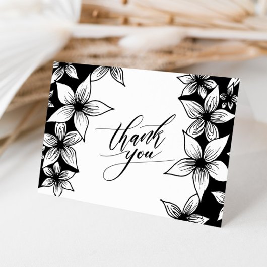 Bloem Bloem Zwart & Witte Calligrafie Bedankkaart