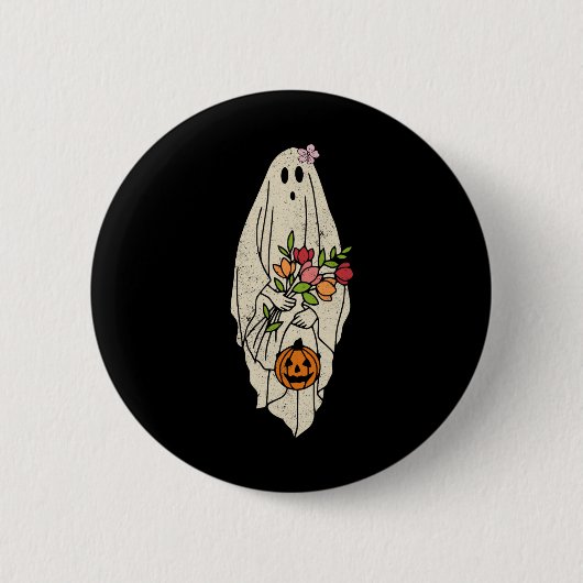 Bloem Bloemen Ghost Schattige Grappig Halloween C Ronde Button 5,7 Cm (Voorkant)