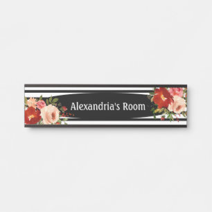 Bloem bloemen zwart en wit meisjeskamer bord deurbordje