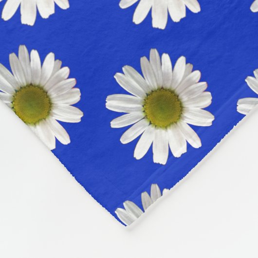 Bloem bloemenprint madeliefjes op kobaltblauw fleece deken (Hoek)