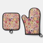 Bloem bloemroze patroon ovenwant & pannenlap set (Voorkant)