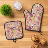 Bloem bloemroze patroon ovenwant & pannenlap set (Top down)