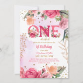 Bloem Bloom Baby Meisje 1e Verjaardagsfeest Kaart (Voorkant)