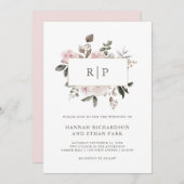 bloem | Blush Waterverf monogram bruiloft Kaart (Voorkant / Achterkant)