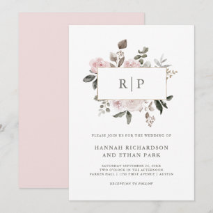 bloem Blush Waterverf monogram bruiloft Kaart