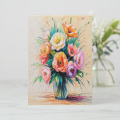  Bloem Boeket Art Kleur Potloden Tekening Feestdagenkaart (Staand voorkant)