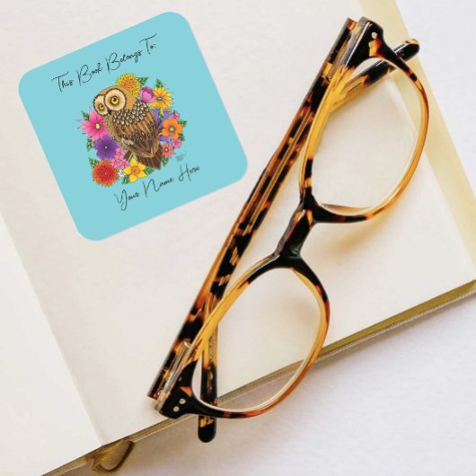 Bloem Boeket Uil Bookplate Vierkante Sticker