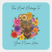 Bloem Boeket Uil Bookplate Vierkante Sticker (Voorkant)