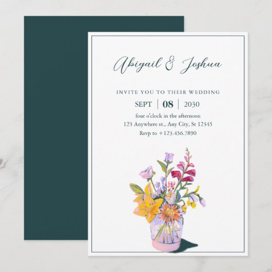 bloem boeket vaas bruiloft kaart (Voorkant / Achterkant)