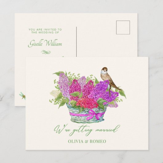 Bloem boeket vogel bruiloft briefkaart (Voorkant / Achterkant)