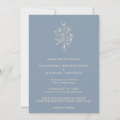 Bloem Boho Minimaal Botanisch Stofblauw Bruiloft Kaart (Voorkant)