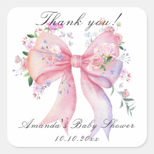 Bloem Boog Bloemen Meisje Baby Shower Bedankt Vierkante Sticker