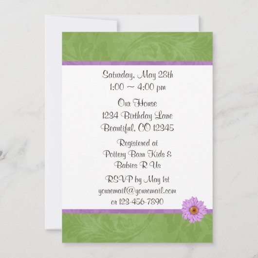 Bloem, boog en lieveheersbeestje Baby shower uitno Kaart (Achterkant)