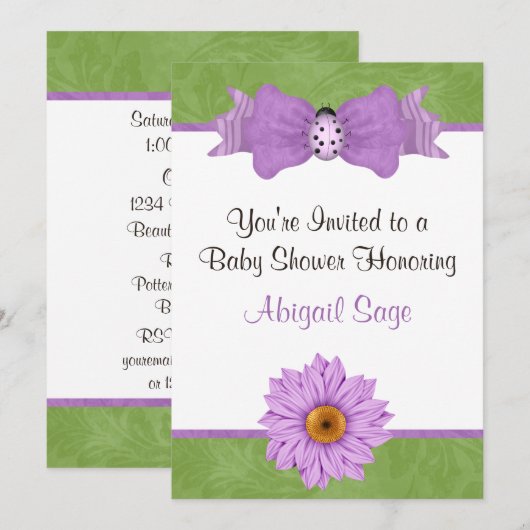 Bloem, boog en lieveheersbeestje Baby shower uitno Kaart (Voorkant / Achterkant)