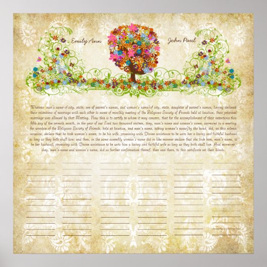Bloem Boom Print Huwelijkscertificaat van de Quak (Voorkant)