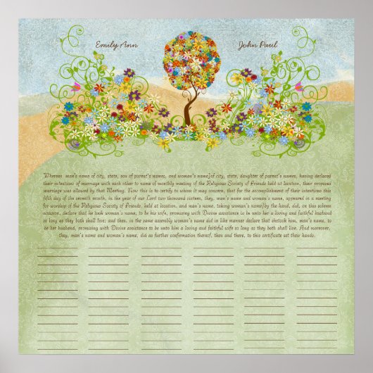 Bloem Boom Print Huwelijkscertificaat van de Quak (Voorkant)