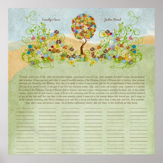 Bloem Boom Print  Huwelijkscertificaat van Quakers (Voorkant)