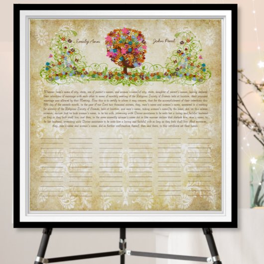 Bloem Boom Print Huwelijkscertificaat van Quakers