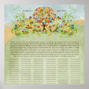 Bloem Boom Print  Huwelijkscertificaat van Quakers