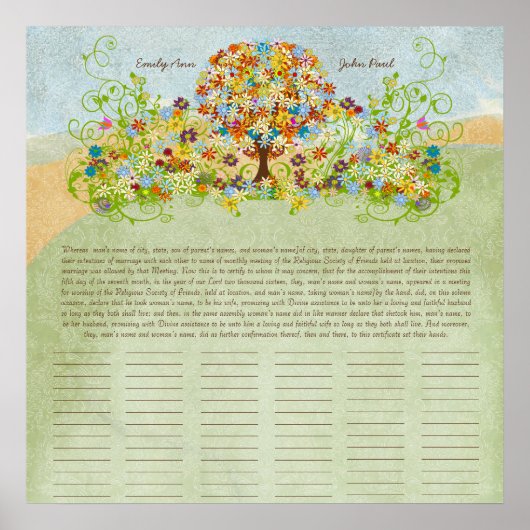 Bloem Boom Print  Huwelijkscertificaat van Quakers (Voorkant)