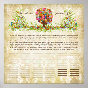 Bloem Boom Print Quaker Huwelijkscertificaat