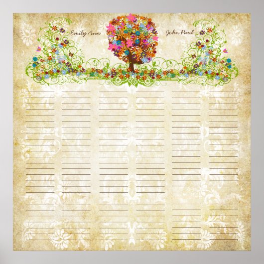 Bloem Boom Print Quaker Huwelijkscertificaat (Voorkant)