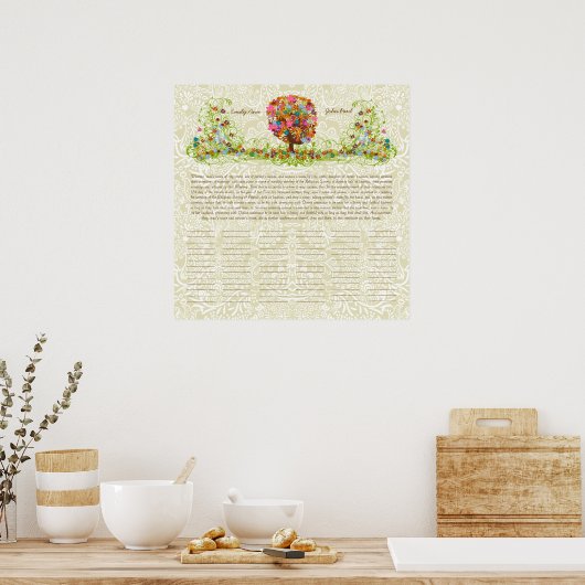 Bloem Boom Print Quaker Huwelijkscertificaat (Keuken)