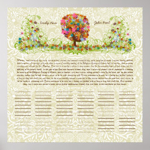 Bloem Boom Print Quaker Huwelijkscertificaat