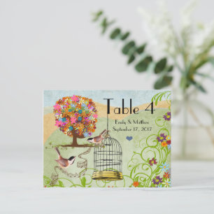 Bloem Boom Vogels & Vogelkooi Huwelijk Nummerkaart Briefkaart