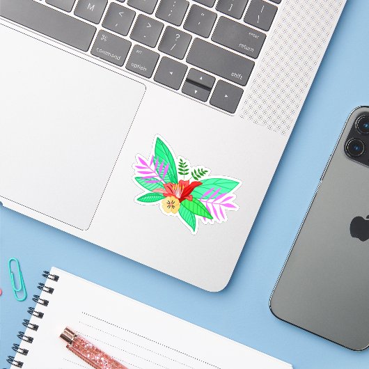 Bloem Botanisch 2 Sticker (Laptop met iPhone)