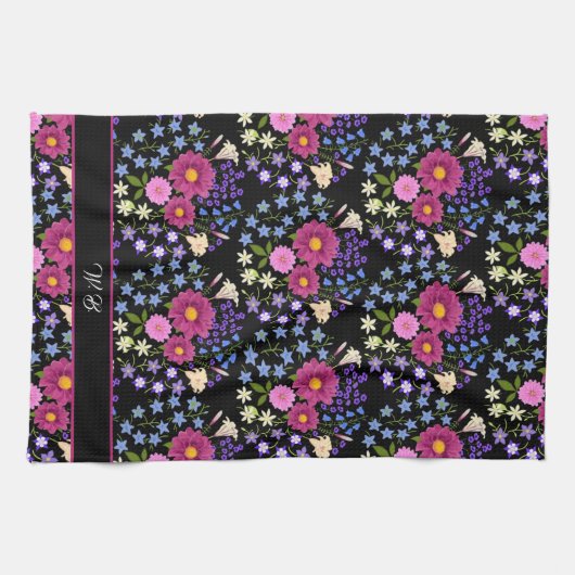 Bloem Bouquet Monogram Black Theedoek (Horizontaal)