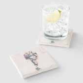 Bloem Braid Pastel Pink White Square marmer Stenen Onderzetter (Zijkant)