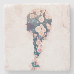 Bloem Braid Pastel Pink White Square marmer Stenen Onderzetter